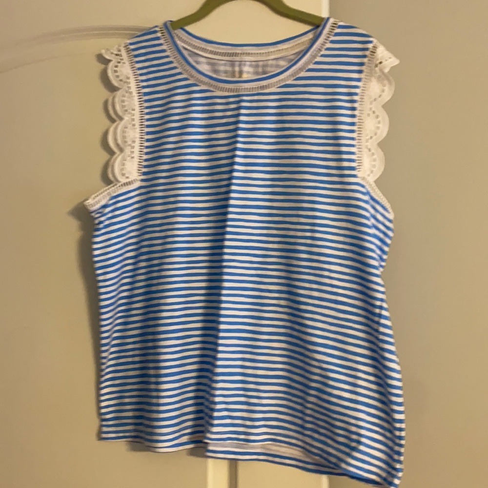 EUC Lilly top blue and white striped with a touch of eyelet